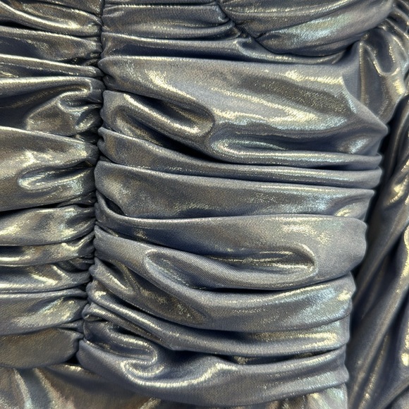 Long Sleeve Ruched Metallic Dress - Picture 8 of 12